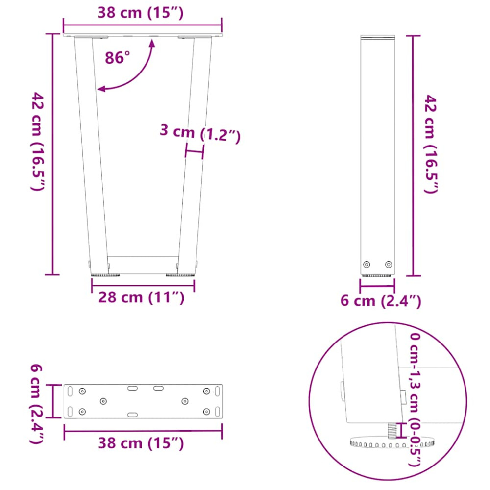 Produktbild för Soffbordsben V-formade 2 st antracit 38x(42-43,3) cm stål