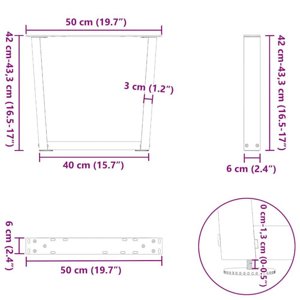 Produktbild för Soffbordsben V-formade 2 st svarta 50x(42-43,3) cm stål