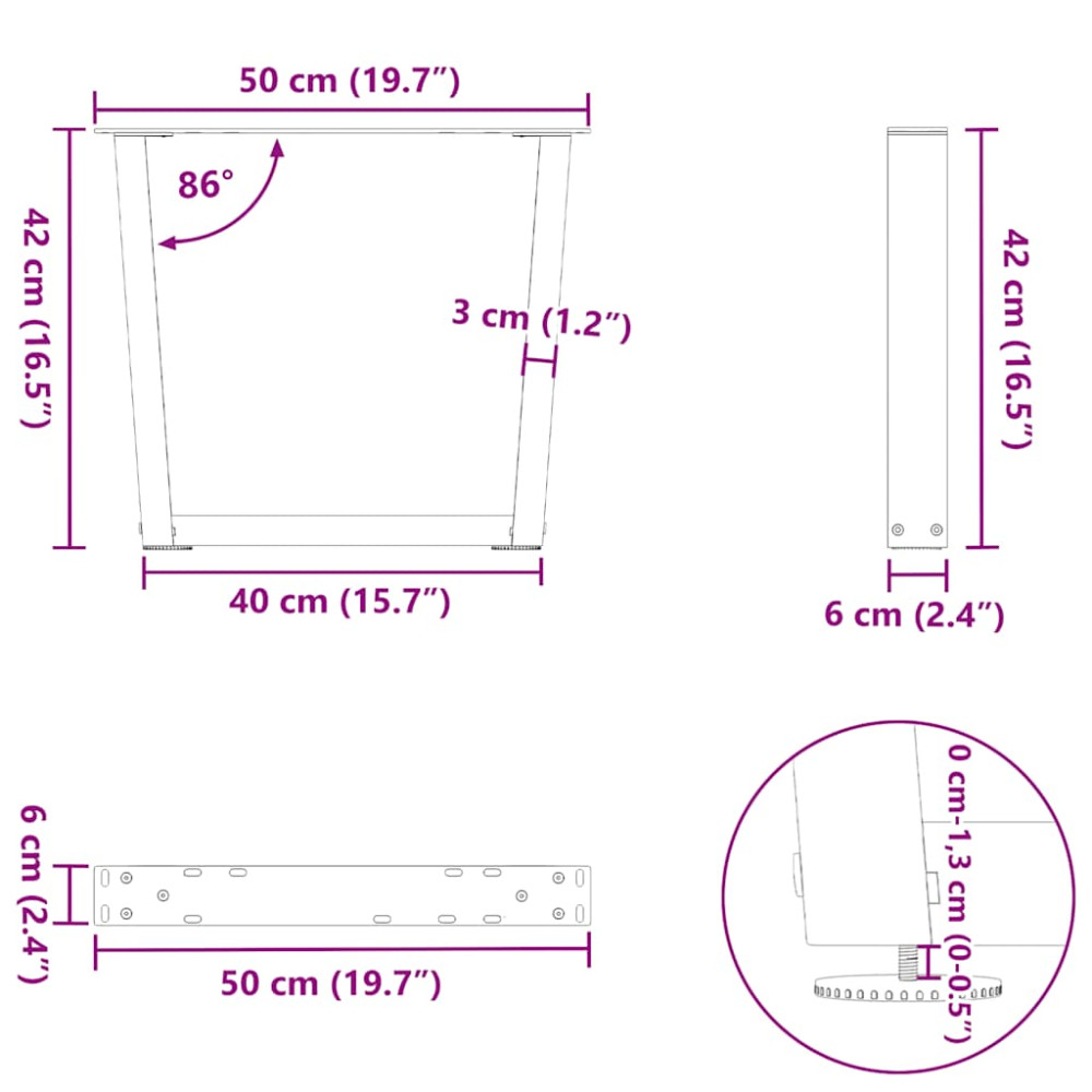 Produktbild för Soffbordsben V-formade 2 st antracit 50x(42-43,3) cm stål