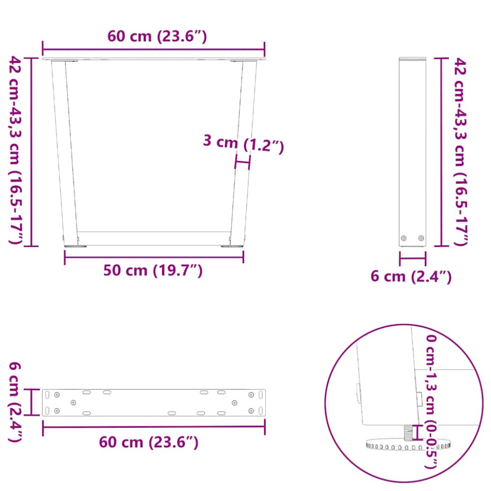 Produktbild för Soffbordsben V-formade 2 st svarta 60x(42-43,3) cm stål