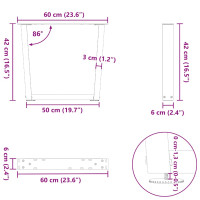 Produktbild för Soffbordsben V-formade 2 st naturstål 60x(42-43,3) cm stål
