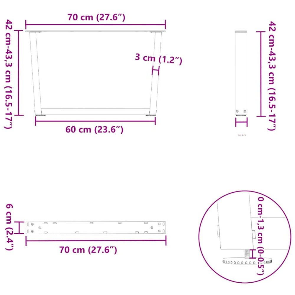 Produktbild för Soffbordsben V-formade 2 st vita 70x(42-43,3) cm stål