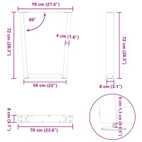 Produktbild för Matbordsben V-formade 2 st antracit 70x(72-73,3) cm stål