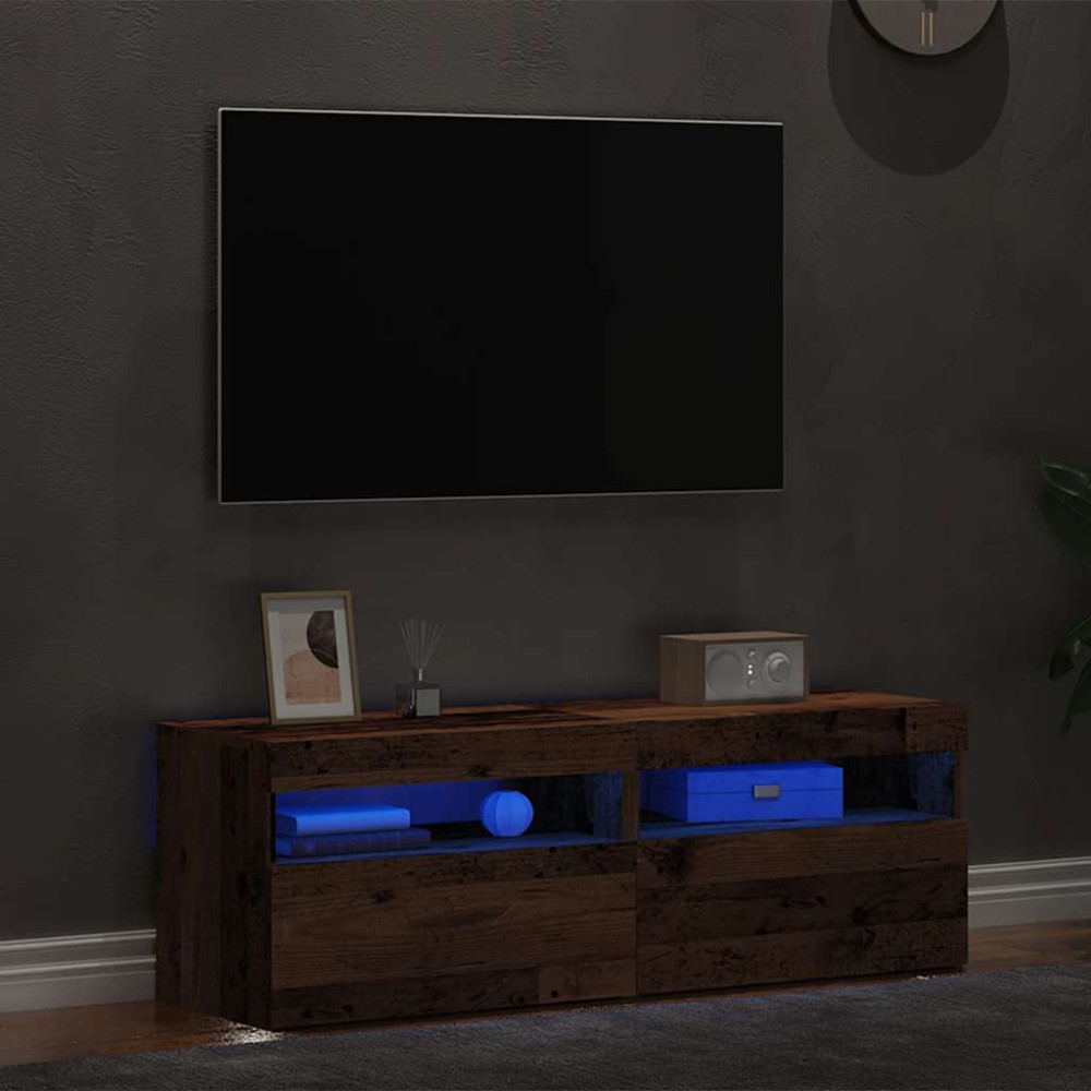 Produktbild för TV-bänk med LED-belysning 2 st åldrat trä konstruerat trä