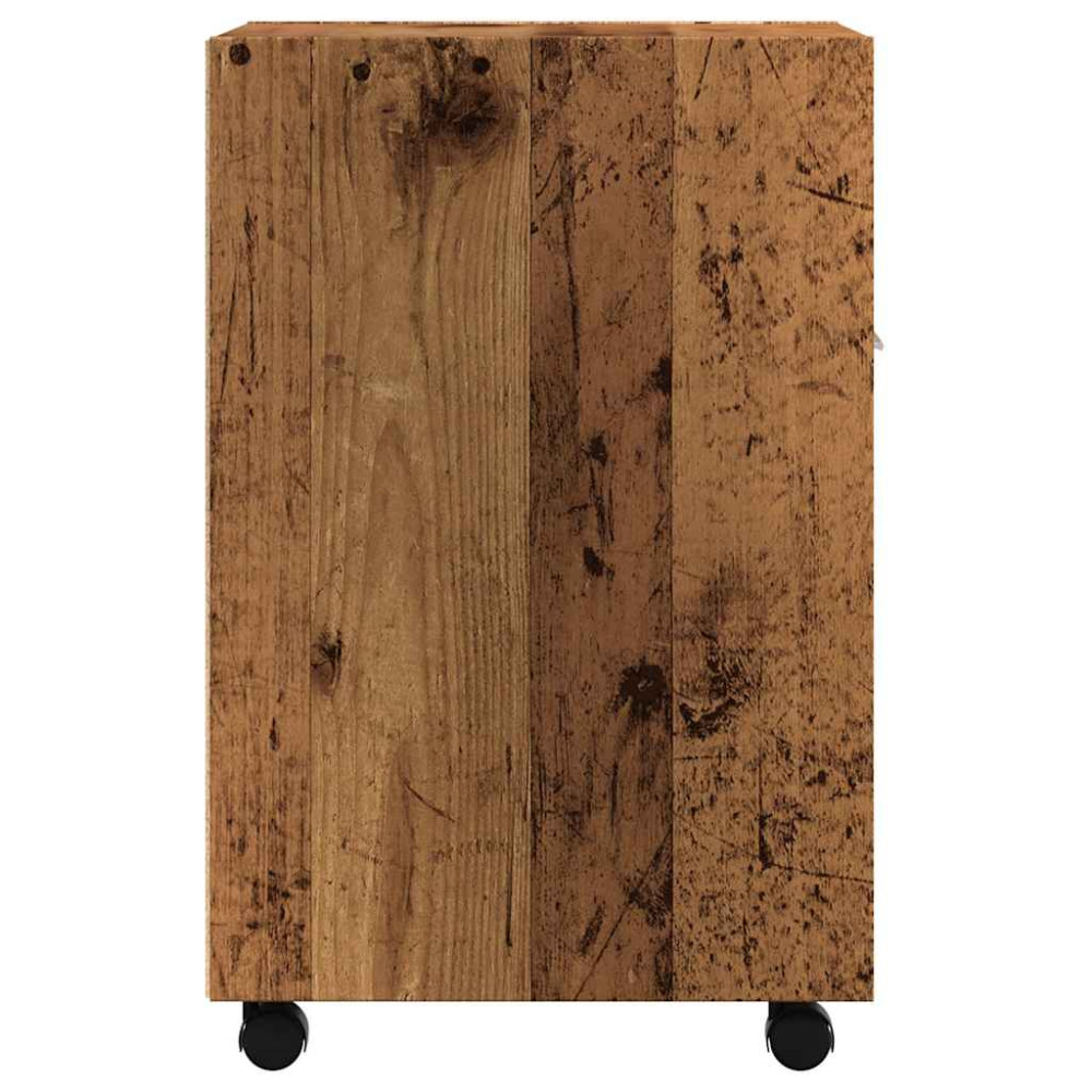Produktbild för Skåp med hjul åldrat trä 33x38x60 cm konstruerat trä