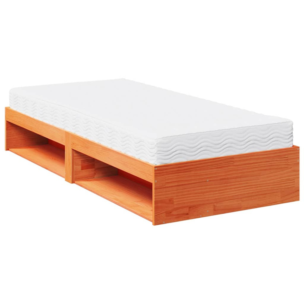 Produktbild för Dagbädd med madrass vaxad brun 90x200 cm massiv furu