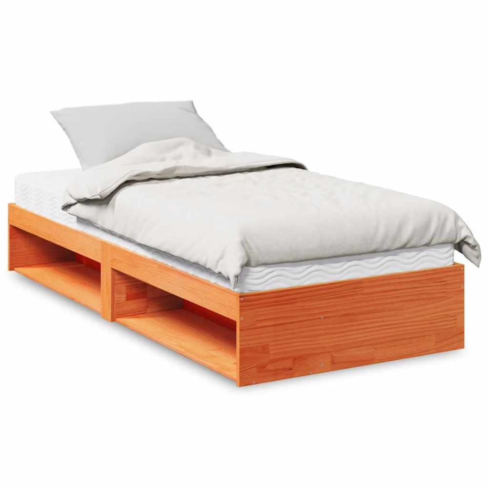 Produktbild för Dagbädd med madrass vaxad brun 80x200 cm massiv furu