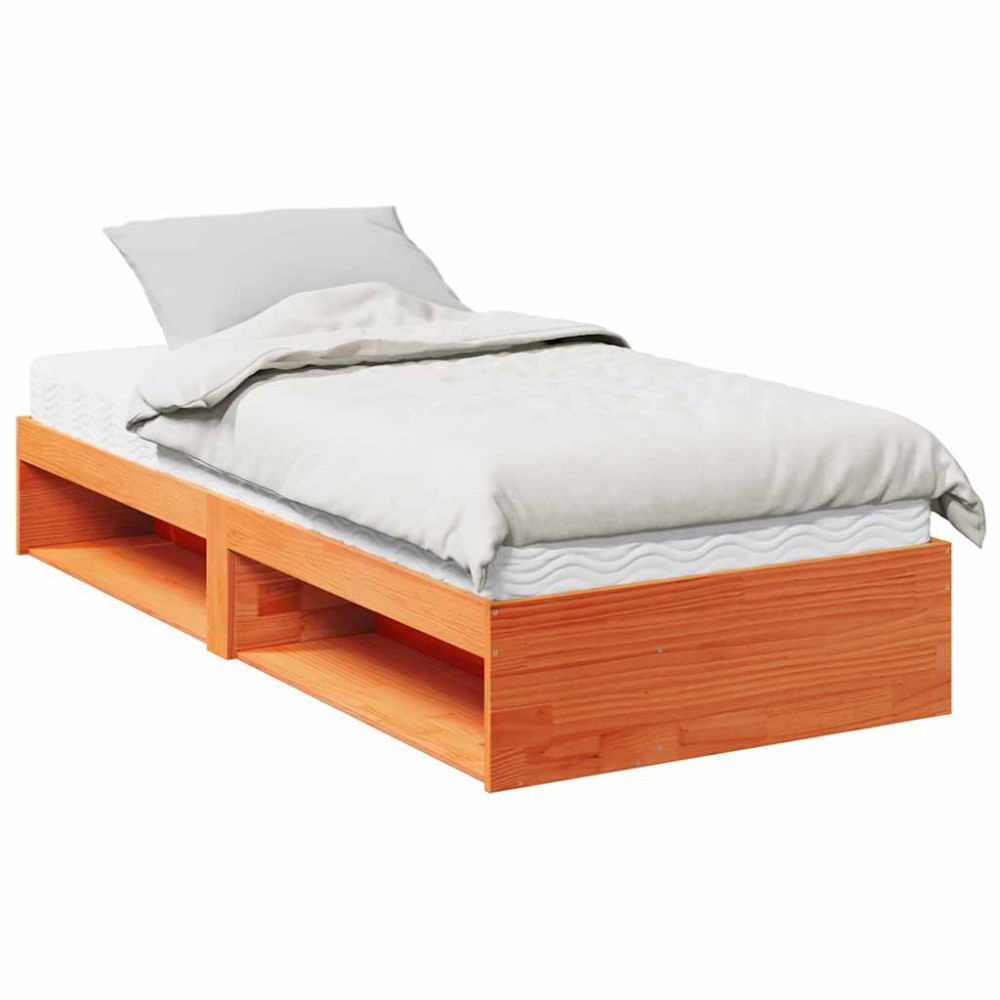 Produktbild för Dagbädd med madrass vaxad brun 80x200 cm massiv furu