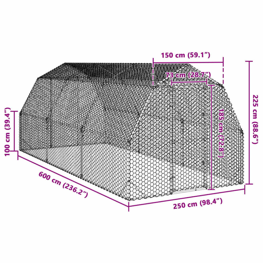 Produktbild för Hönsgård 2,5x6x2,25 m galvaniserat stål