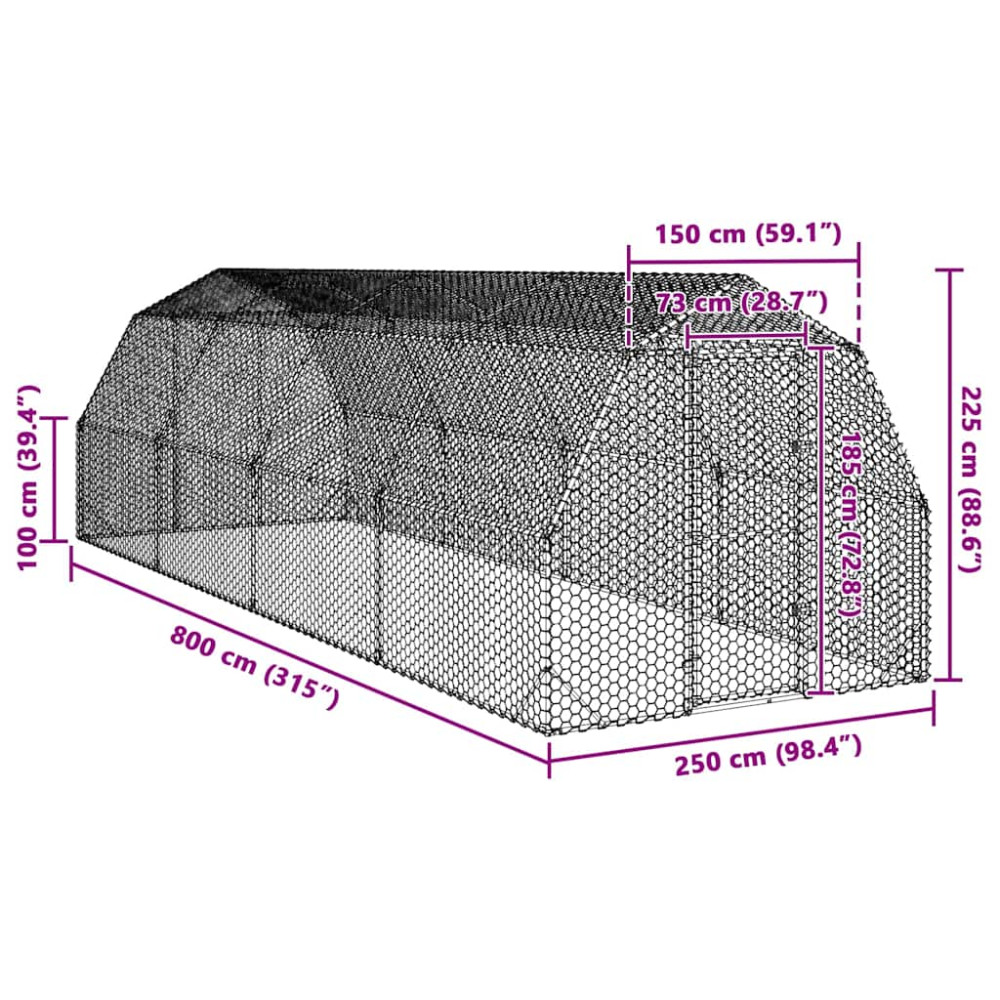 Produktbild för Hönsgård 2,5x8x2,25 m galvaniserat stål
