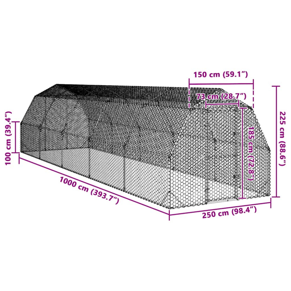Produktbild för Hönsgård 2,5x10x2,25 m galvaniserat stål