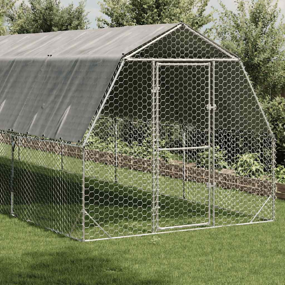 Produktbild för Hönsgård med tak 2,5x8x2,25 m galvaniserat stål