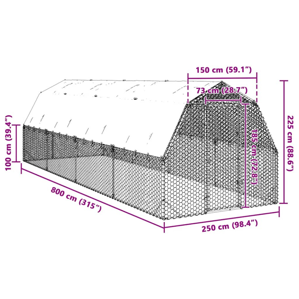 Produktbild för Hönsgård med tak 2,5x8x2,25 m galvaniserat stål
