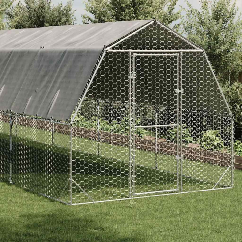 Produktbild för Hönsgård med tak 2,5x10x2,25 m galvaniserat stål