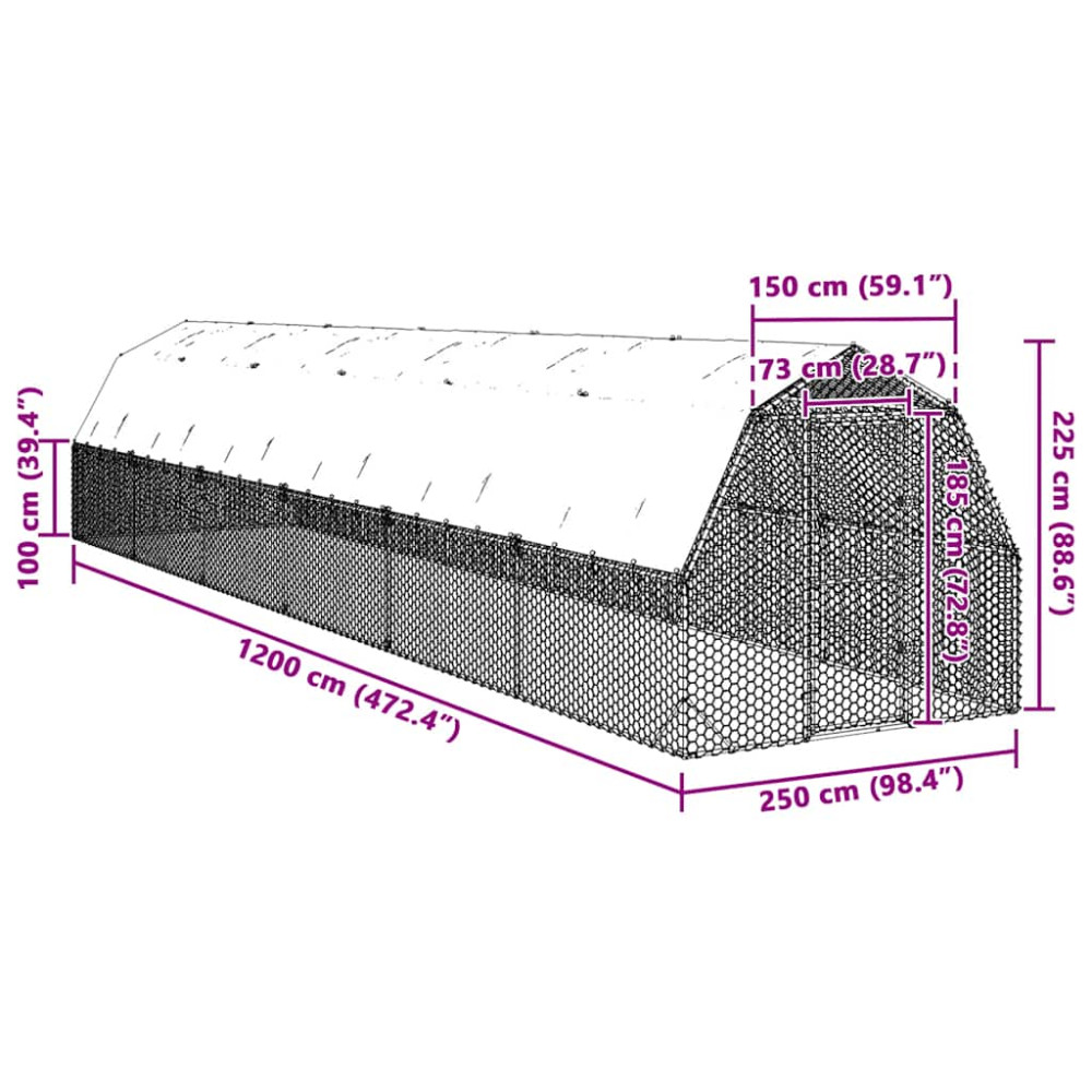Produktbild för Hönsgård med tak 2,5x12x2,25 m galvaniserat stål