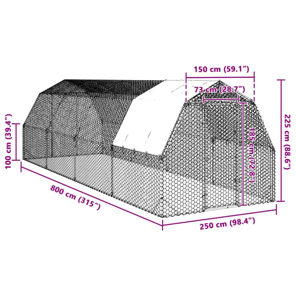 Produktbild för Hönsgård med tak 2,5x8x2,25 m galvaniserat stål