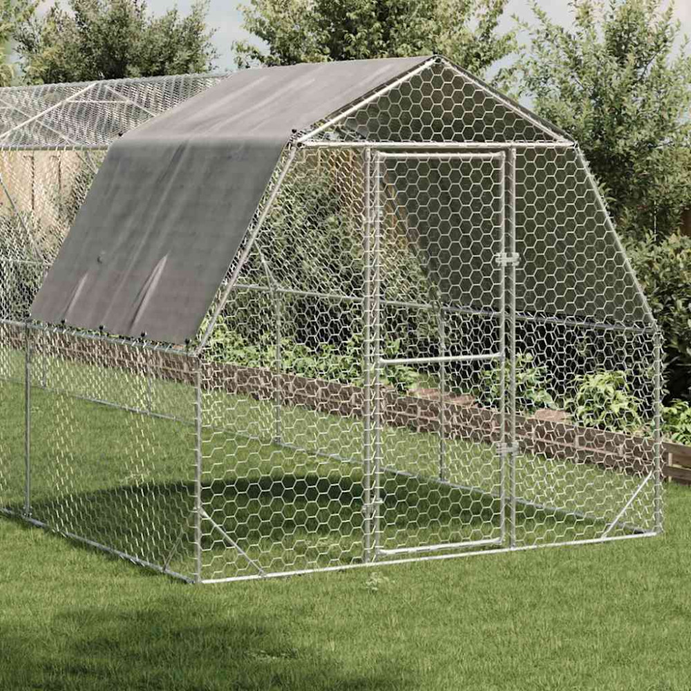 Produktbild för Hönsgård med tak 2,5x10x2,25 m galvaniserat stål