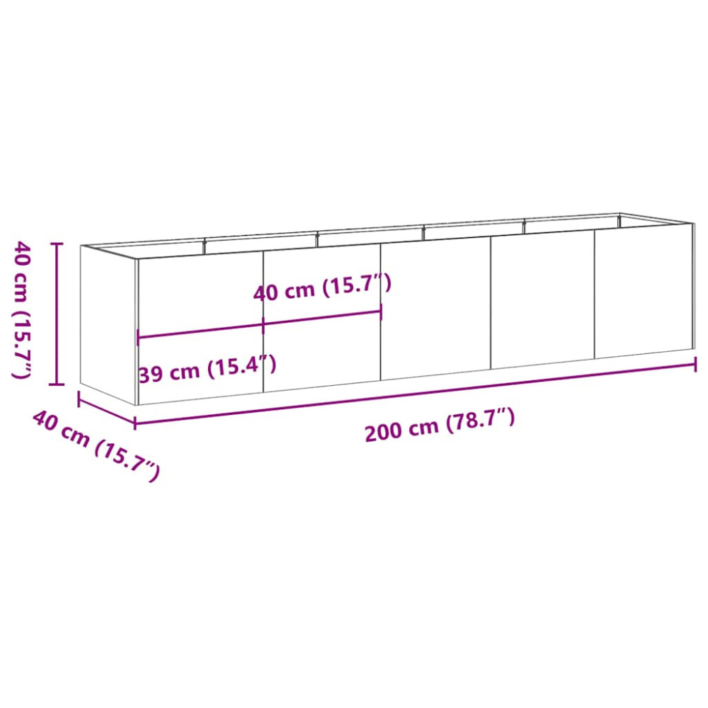 Produktbild för Kruka svart 200x40x40 cm kallvalsat stål
