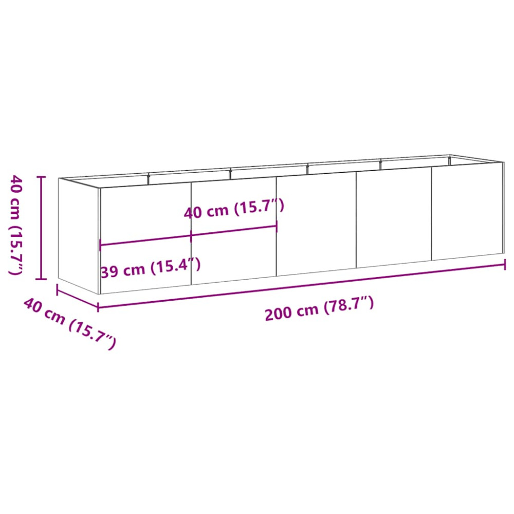 Produktbild för Odlingslåda vit 200x40x40 cm kallvalsat stål
