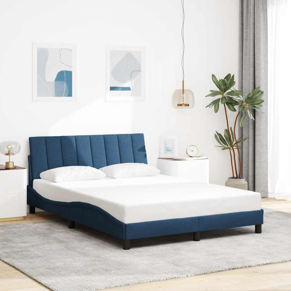 Produktbild för Bed Frame without Mattress "Hanko" Blue 140x200cm Fabric