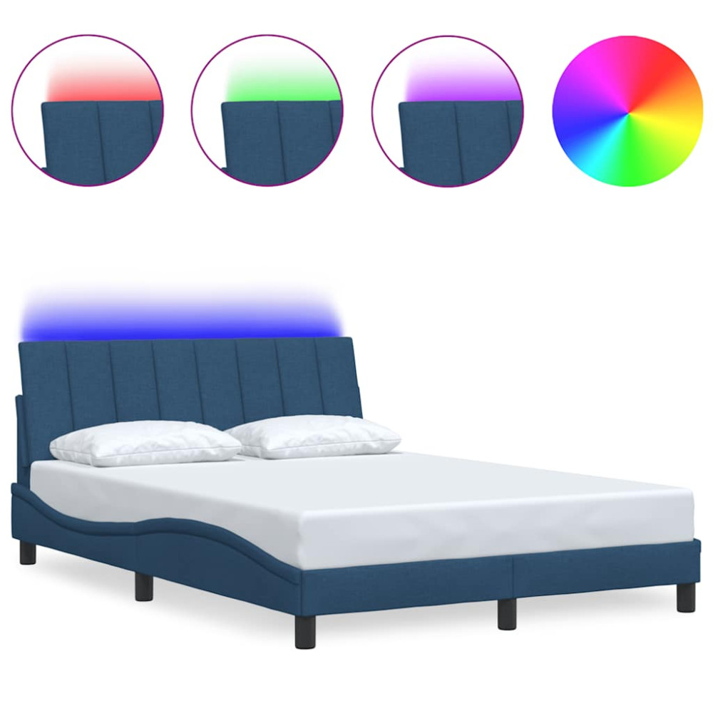 Produktbild för Bed Frame without Mattress "Hanko" Blue 140x200cm Fabric