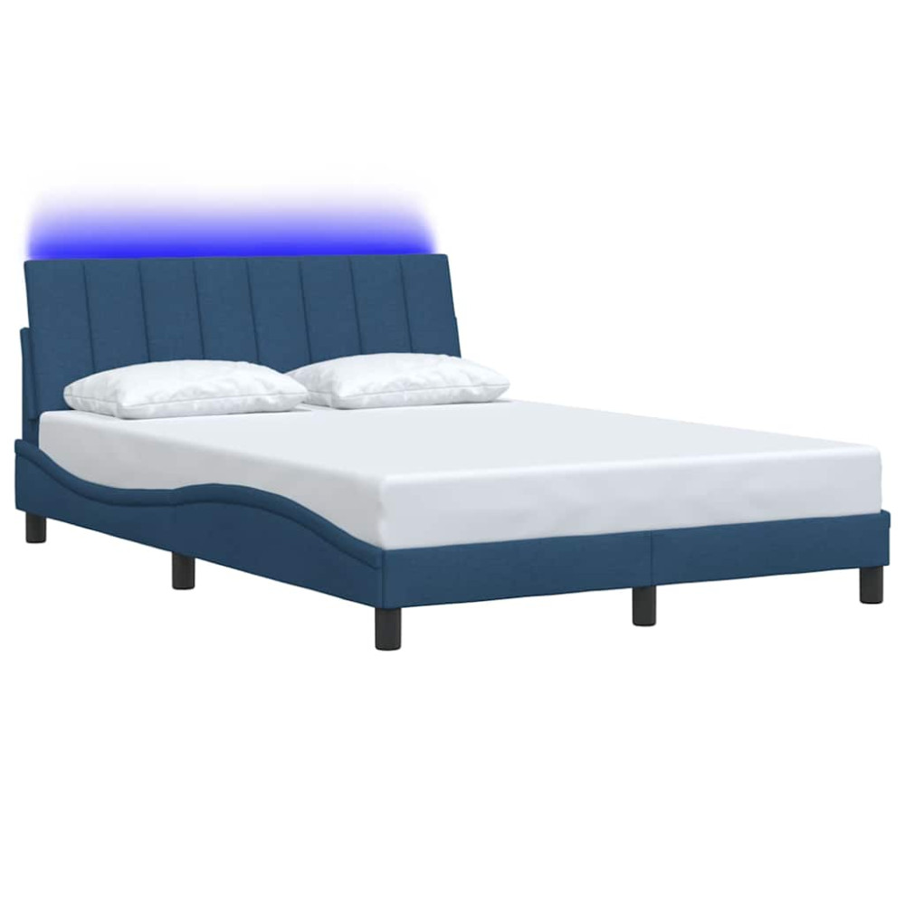 Produktbild för Bed Frame without Mattress "Hanko" Blue 140x200cm Fabric