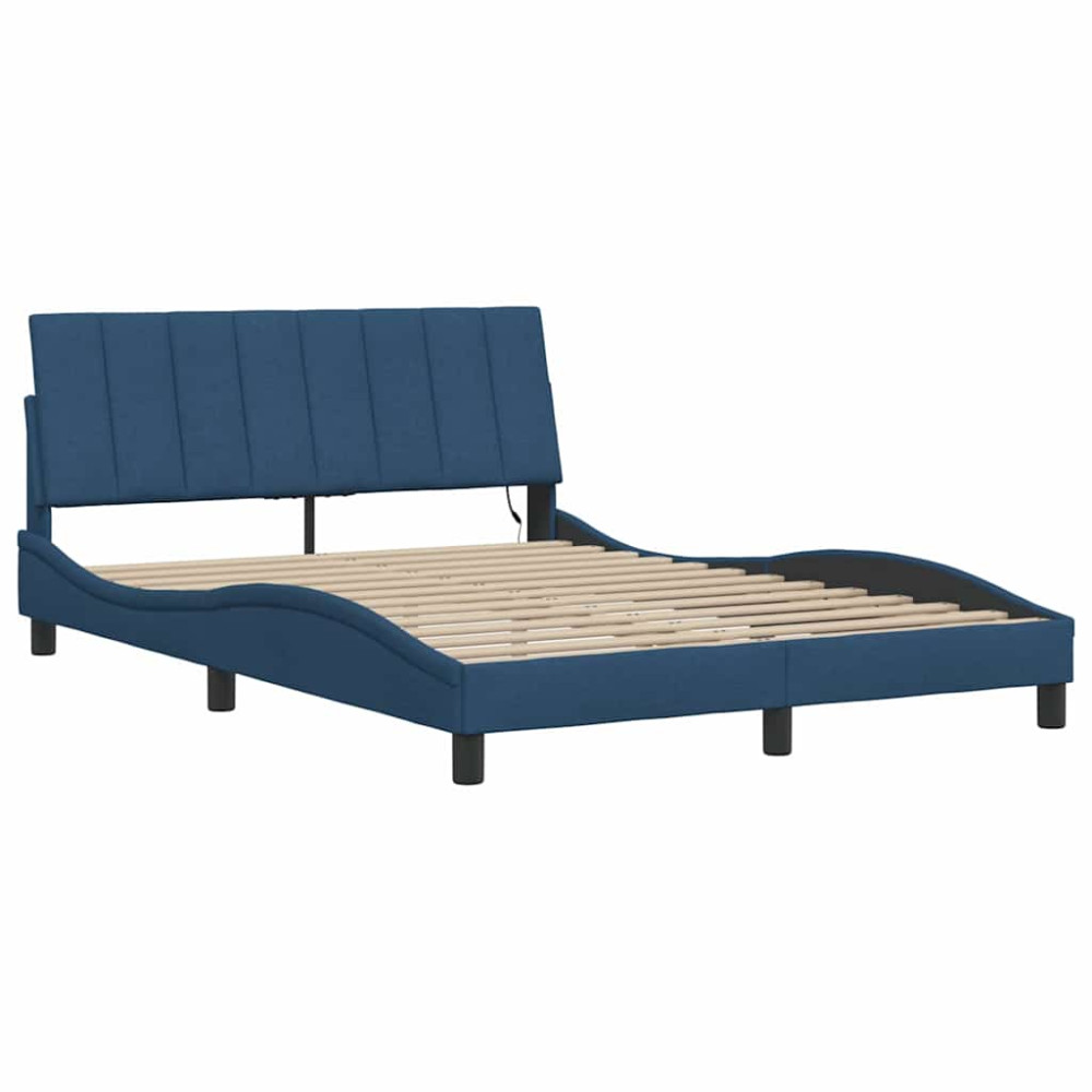 Produktbild för Bed Frame without Mattress "Hanko" Blue 140x200cm Fabric