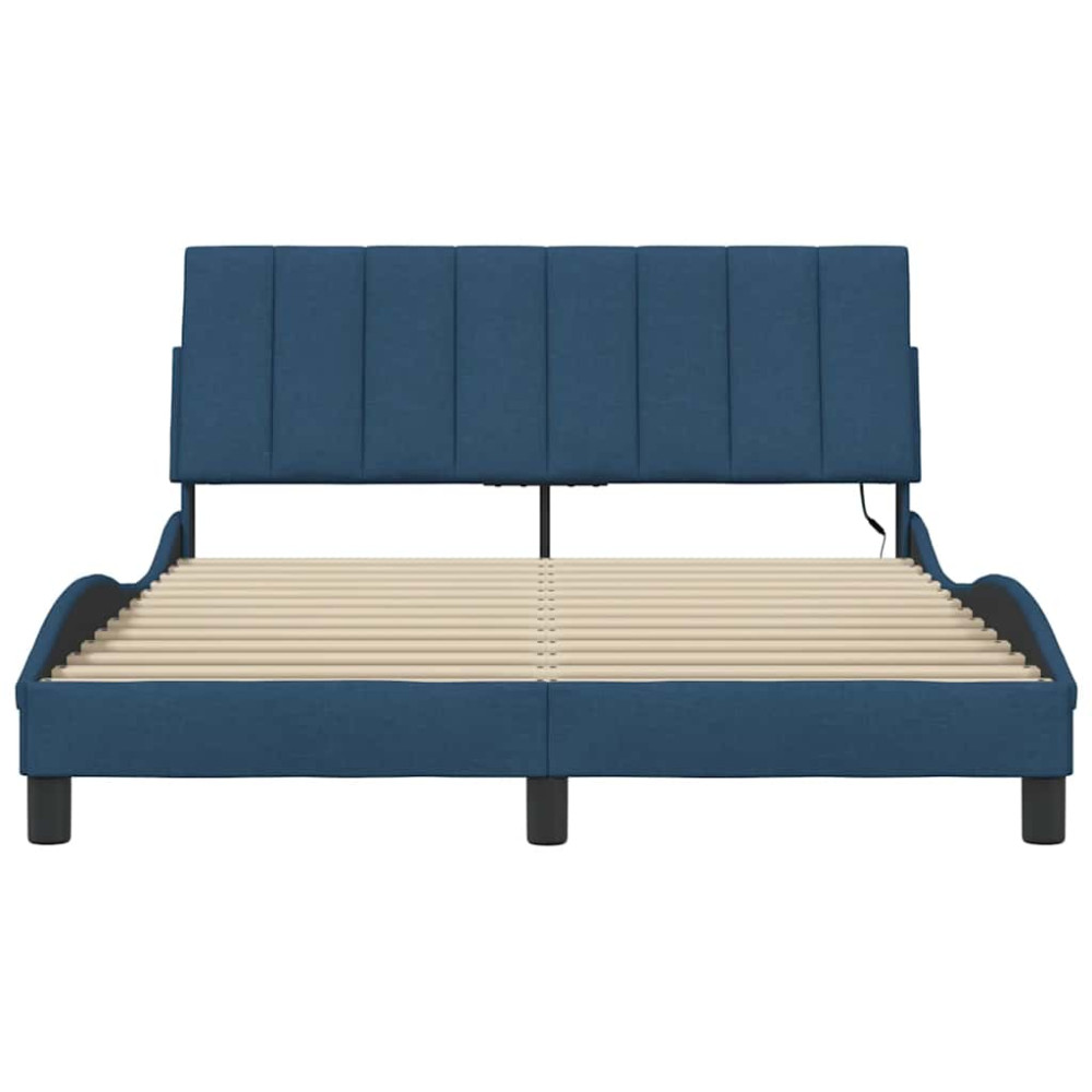 Produktbild för Bed Frame without Mattress "Hanko" Blue 140x200cm Fabric