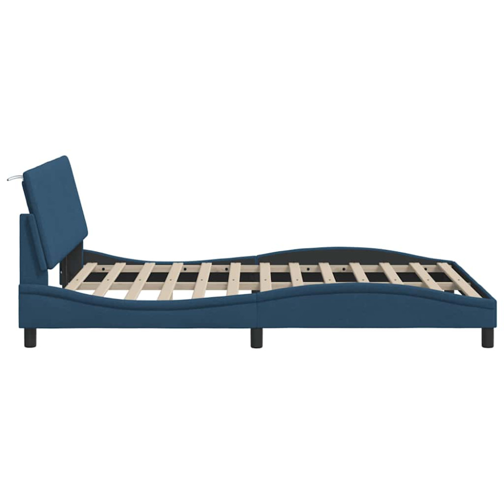 Produktbild för Bed Frame without Mattress "Hanko" Blue 140x200cm Fabric