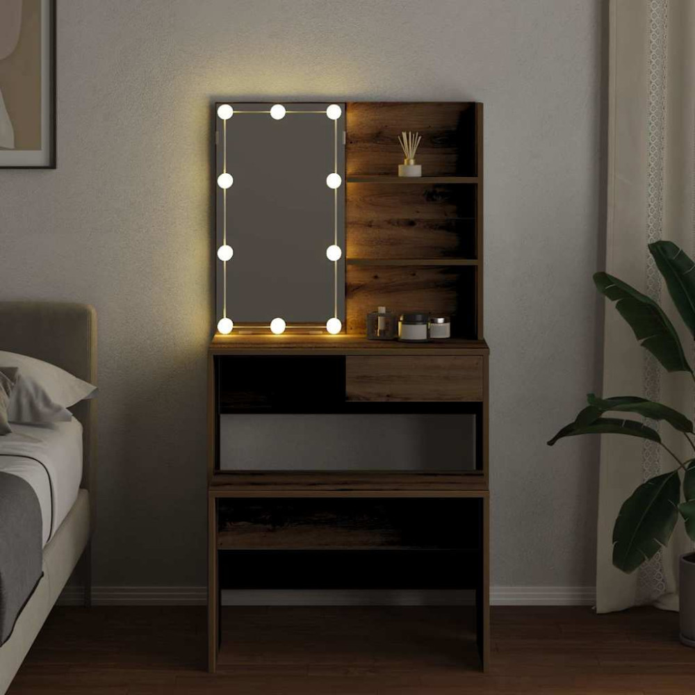 Produktbild för Sminkbordsset med LED Artisan ek konstruerat trä