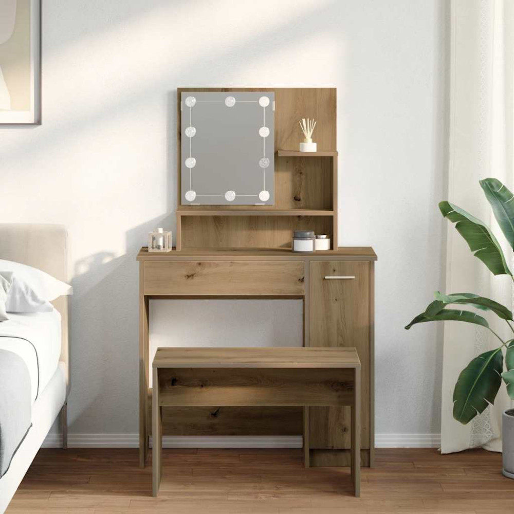 Produktbild för Sminkbordsset med LED Artisan ek konstruerat trä