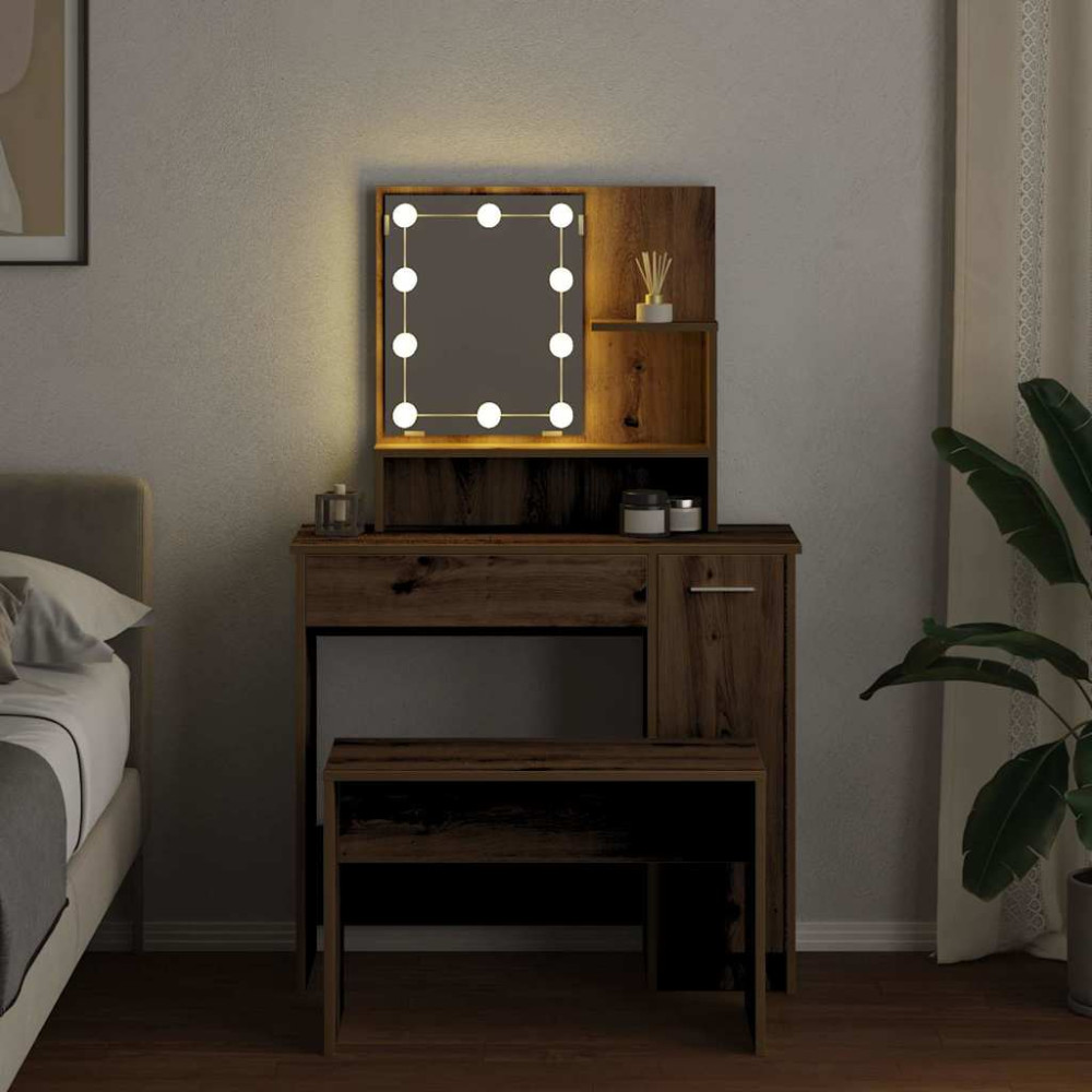 Produktbild för Sminkbordsset med LED Artisan ek konstruerat trä
