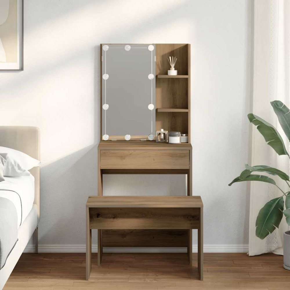 Produktbild för Sminkbordsset med LED Artisan ek konstruerat trä