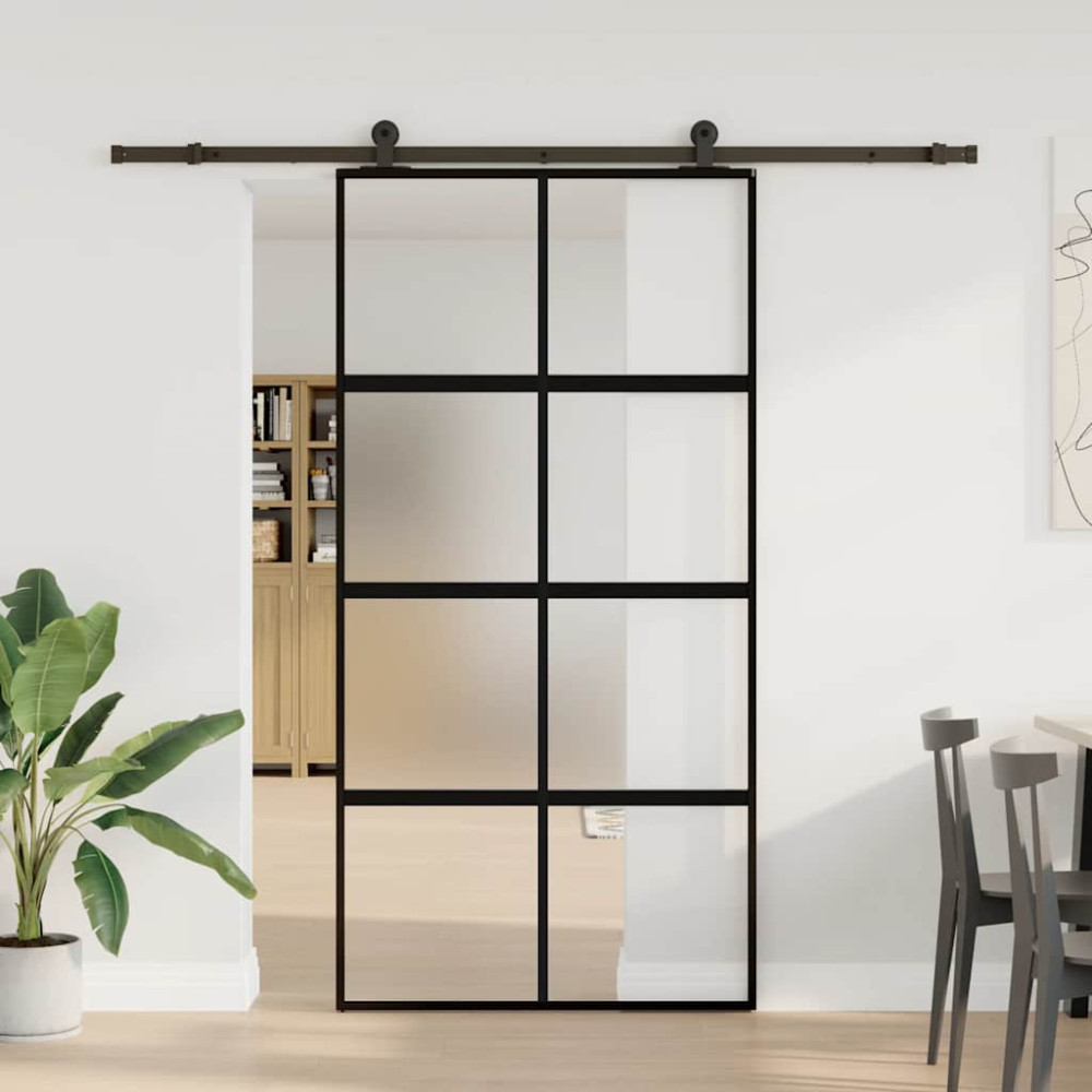 Produktbild för Skjutdörr med beslag 102,5x205 cm härdat glas och aluminium