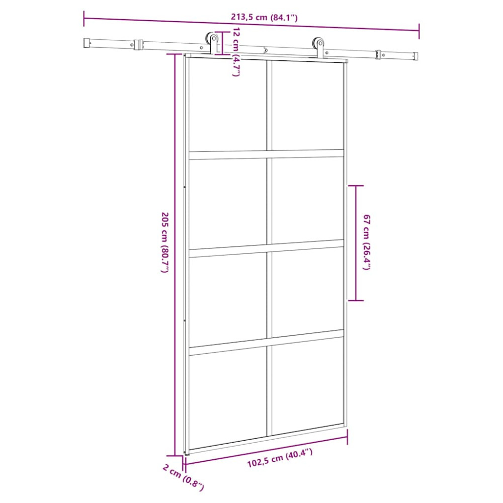 Produktbild för Skjutdörr med beslag 102,5x205 cm härdat glas och aluminium
