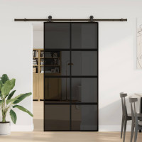 Produktbild för Skjutdörr med beslag 102,5x205 cm härdat glas och aluminium