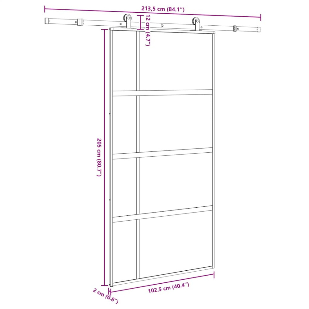 Produktbild för Skjutdörr med beslag 102,5x205 cm härdat glas och aluminium