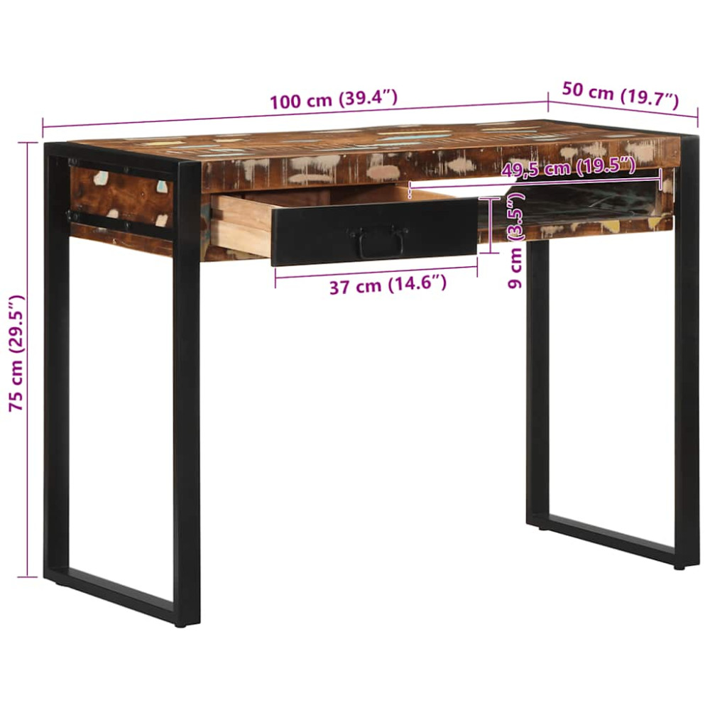 Produktbild för Skrivbord flerfärgat 100x50x75 cm massivt trä återvunnet