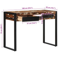 Produktbild för Skrivbord flerfärgat 100x50x75 cm massivt trä återvunnet