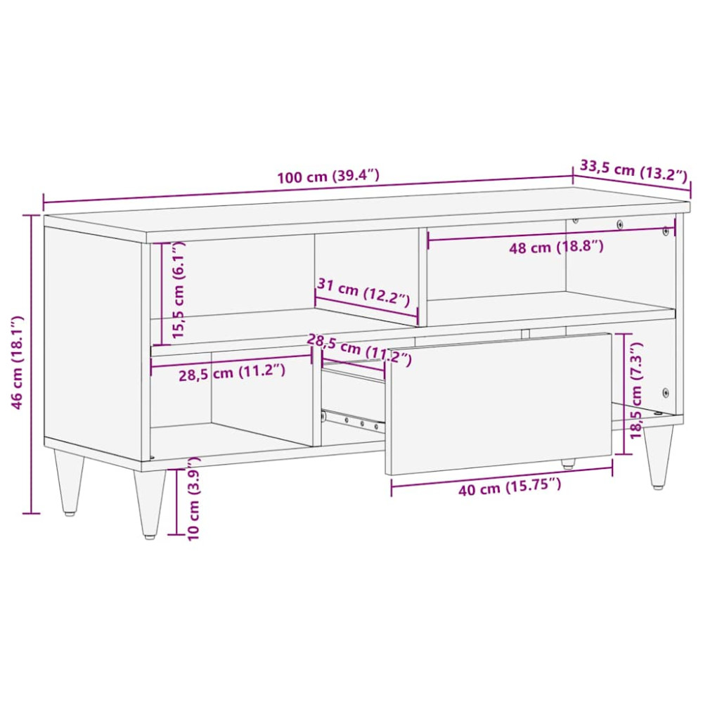 Produktbild för TV-bänk 100x33,5x46 cm mango i massivt trä