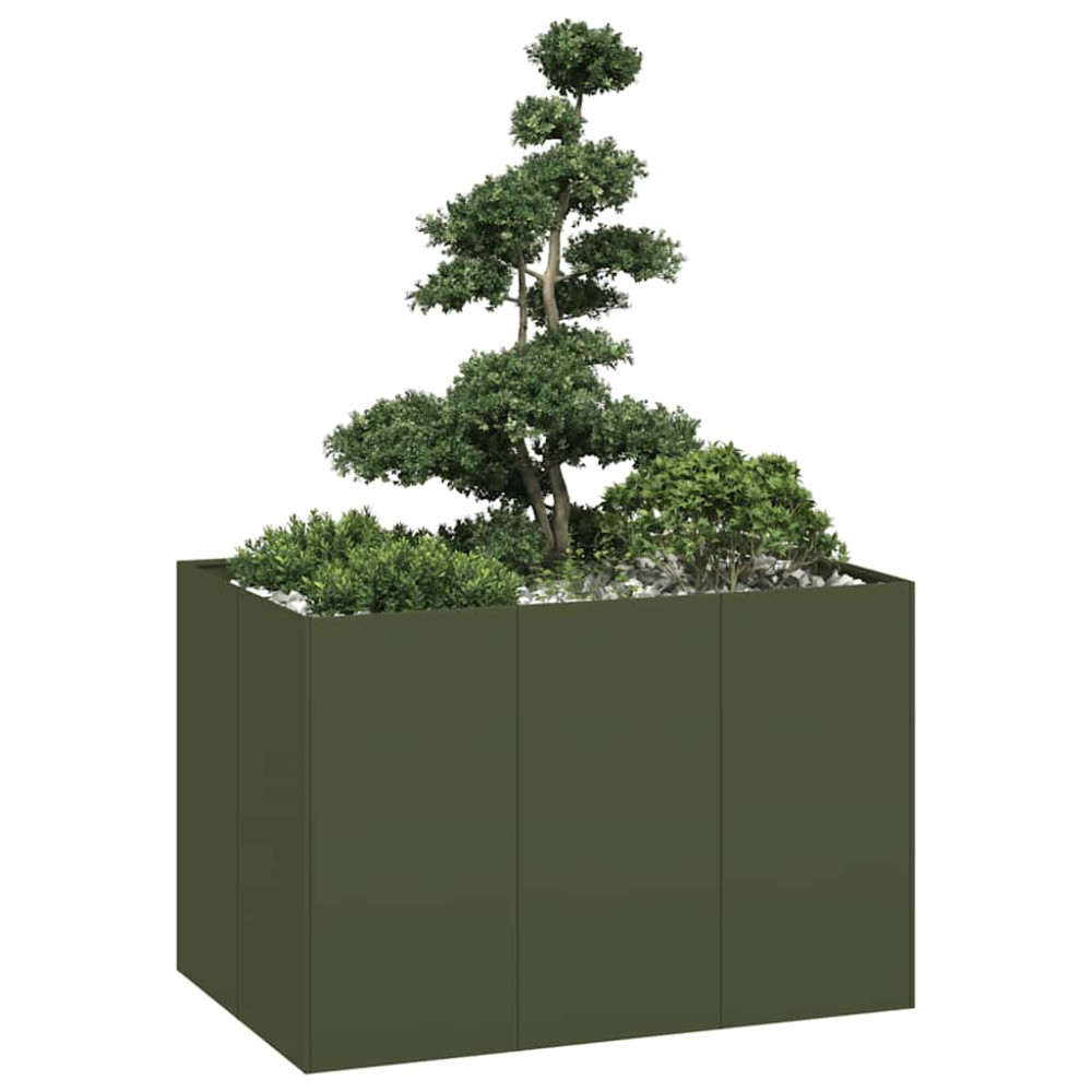 Produktbild för Planteringskärl olivgrön 120x80x80 cm stål