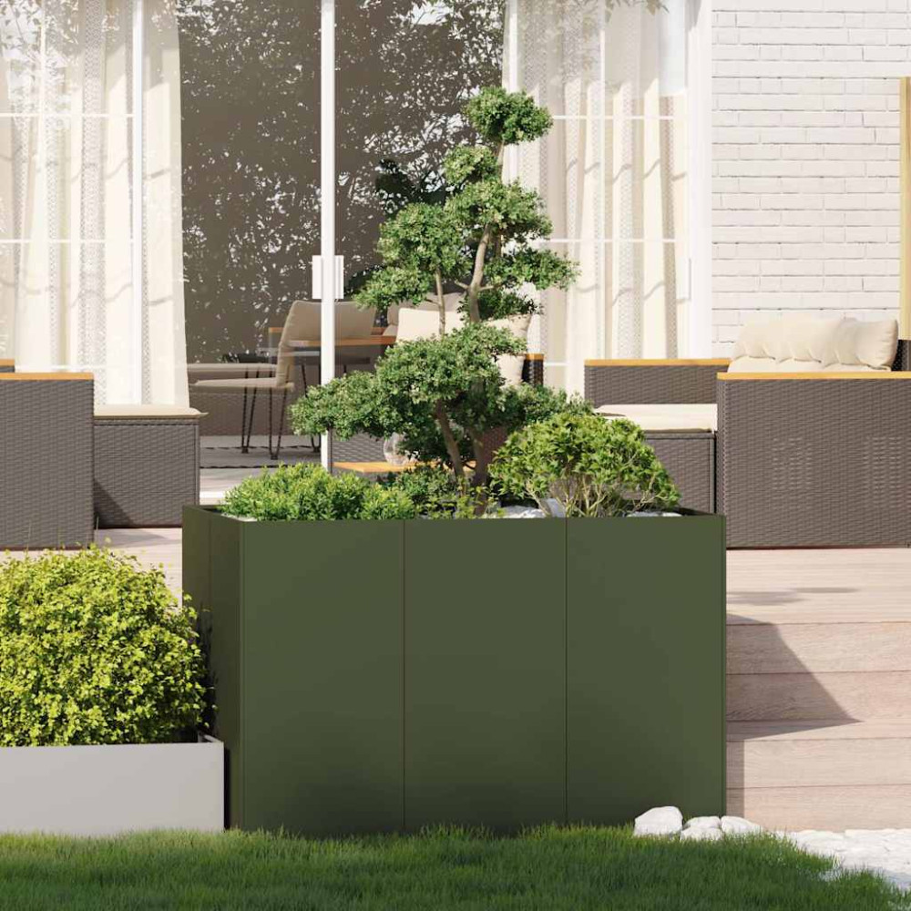 Produktbild för Planteringskärl olivgrön 120x80x80 cm stål