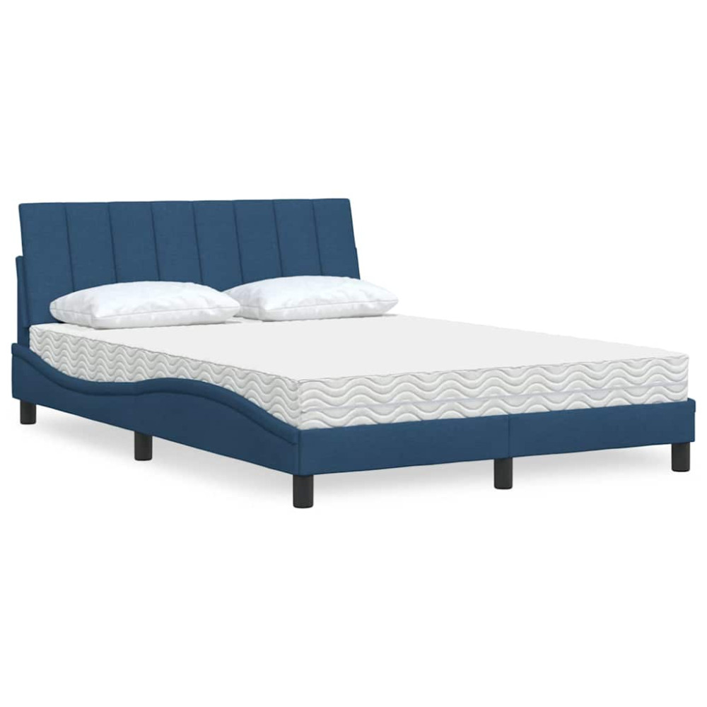 Produktbild för Bed with Mattress "Hanko" Blue 140x190 cm Fabric