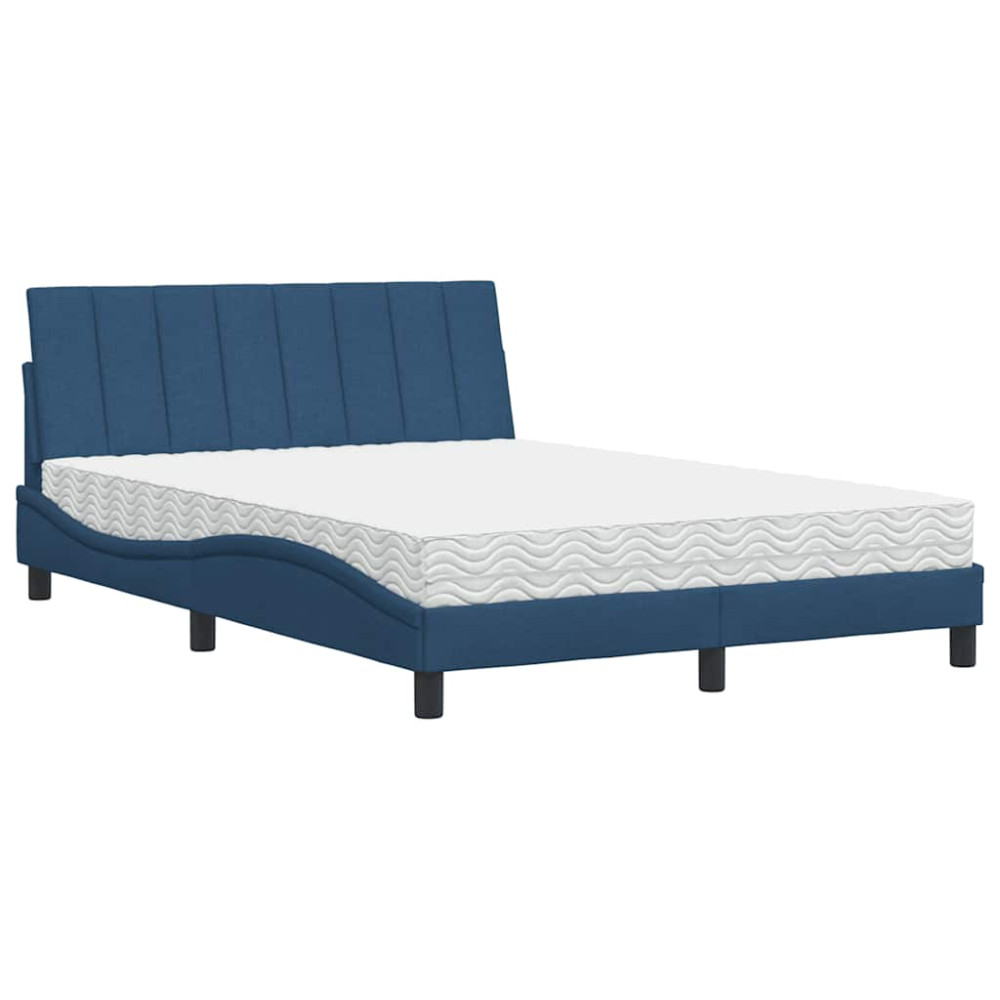 Produktbild för Bed with Mattress "Hanko" Blue 140x190 cm Fabric