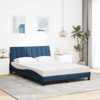 Produktbild för Bed with Mattress "Hanko" Blue 140x190 cm Fabric
