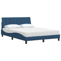 Produktbild för Bed with Mattress "Hanko" Blue 140x190 cm Fabric