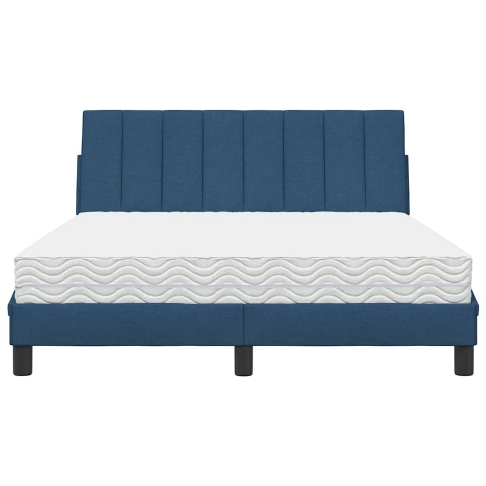 Produktbild för Bed with Mattress "Hanko" Blue 140x190 cm Fabric