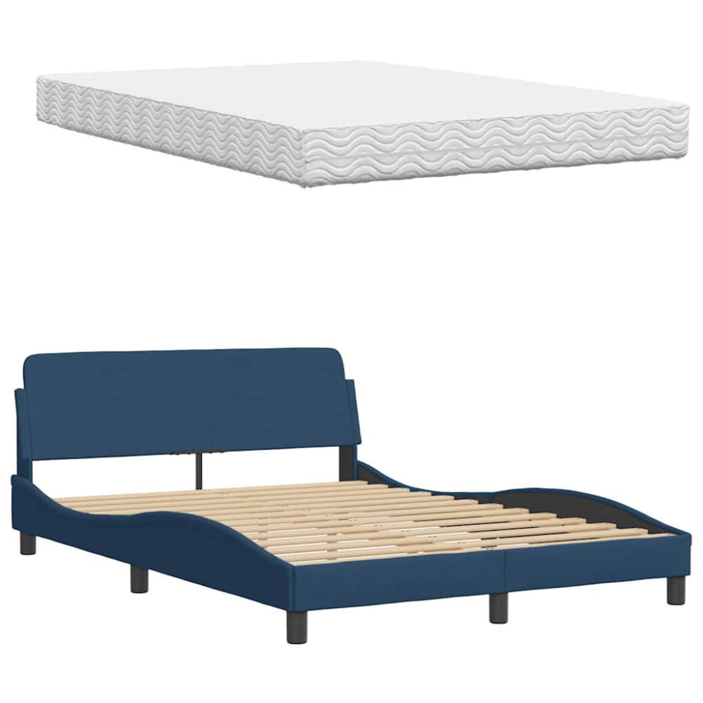 Produktbild för Bed with Mattress "Hanko" Blue 140x190 cm Fabric