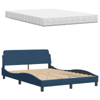 Produktbild för Bed with Mattress "Hanko" Blue 140x190 cm Fabric