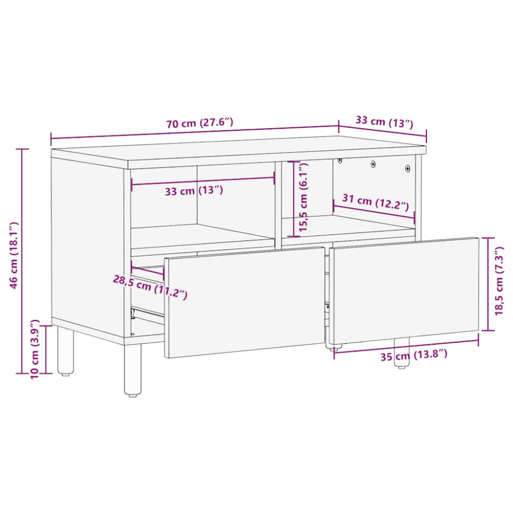 Produktbild för Tv-bänk brun 70x33x46 cm massivt mangoträ